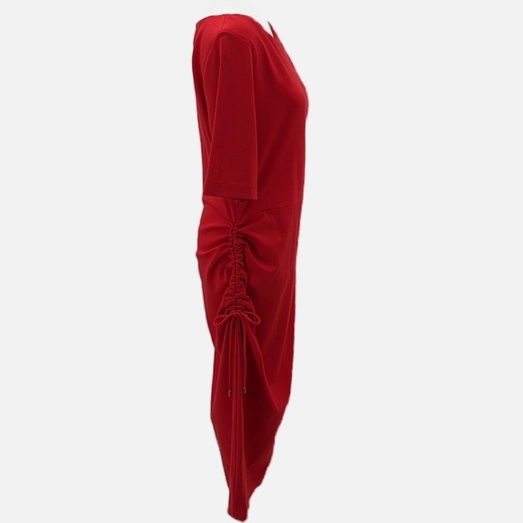 Escada Duquax Ruched Side Jersey Knit Shift Dress in Acrylic Red - Size 12 (US) - Picture 3 of 9